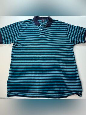 Striped Polo Shirt in Navy and Teal - Men